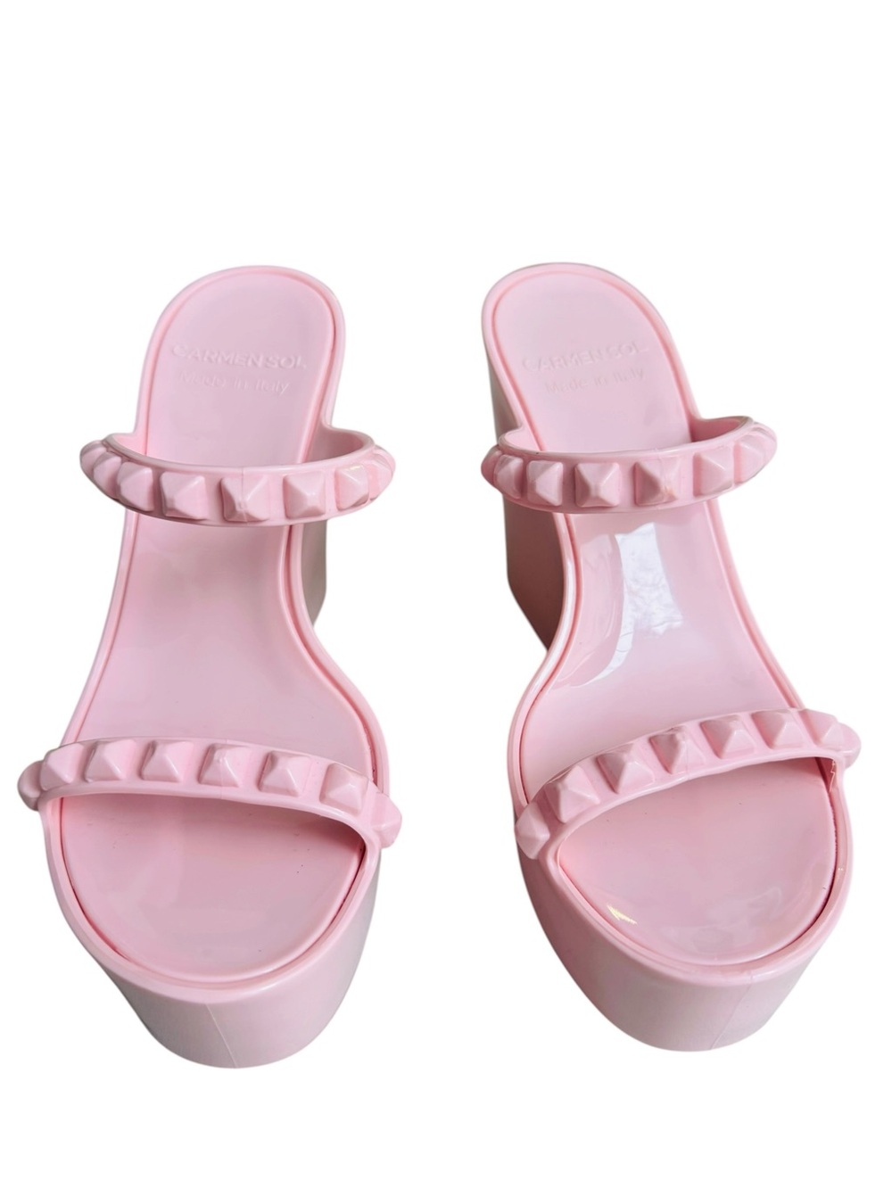 Carmensol Pink Studded Jelly Wedge Slide Sandals Women’s US 6 EU 36 Made Italy